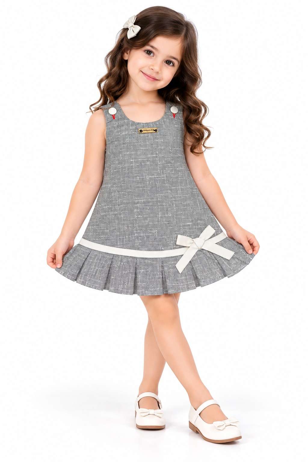 Designer Doll Cotton Frock - Smoke Grey