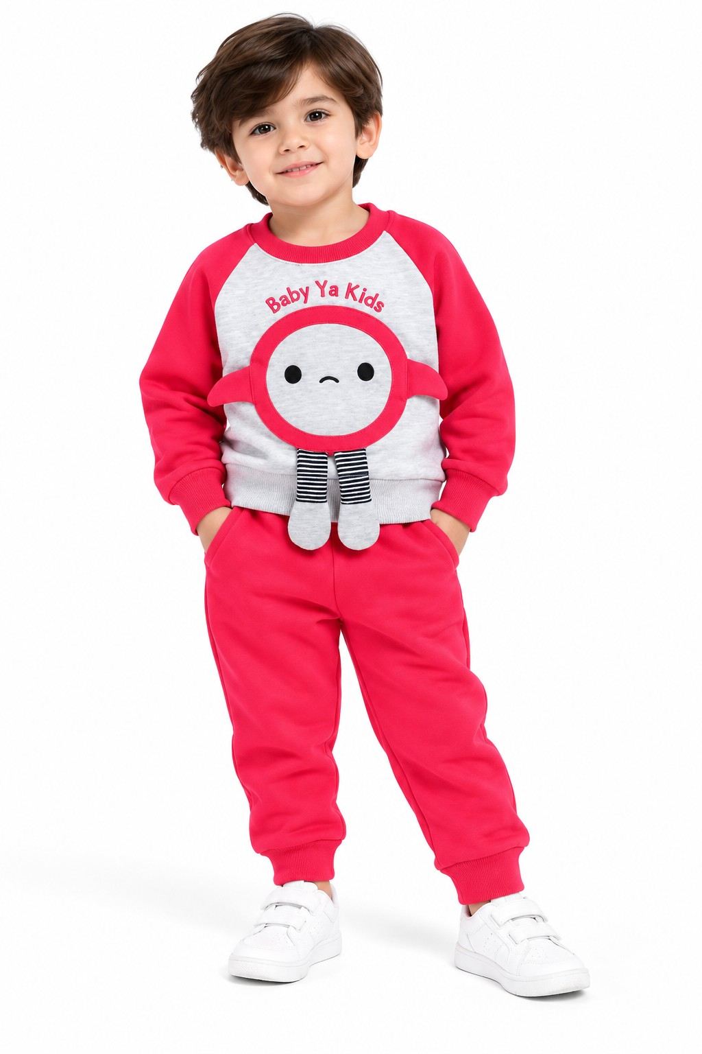 Fleece Tracksuit Baby Ya Kids - Grey &  Red