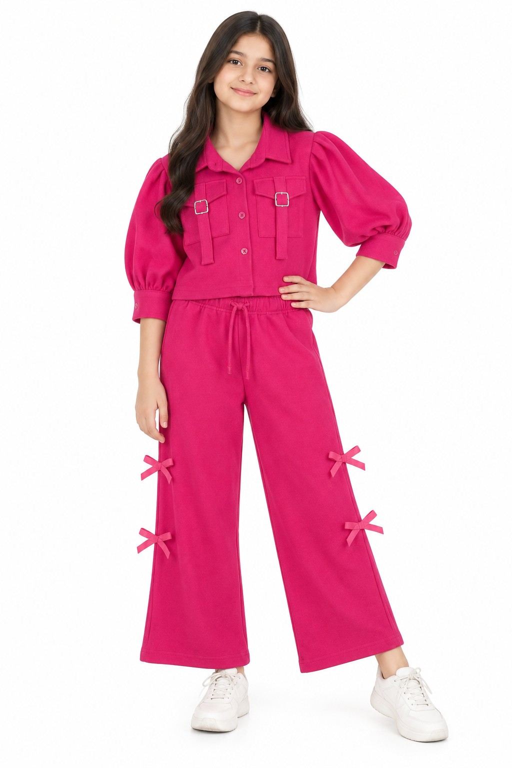 Front Pocket Coat &  Baggy Trouser - Shocking Pink