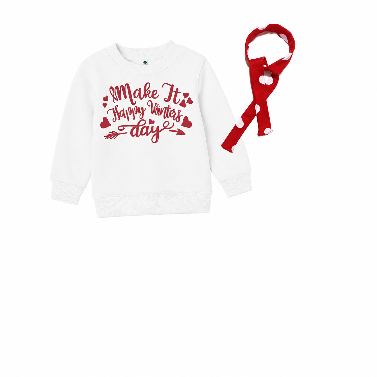 Happy winter with Headband Fleece Sweatshirt-White & Red