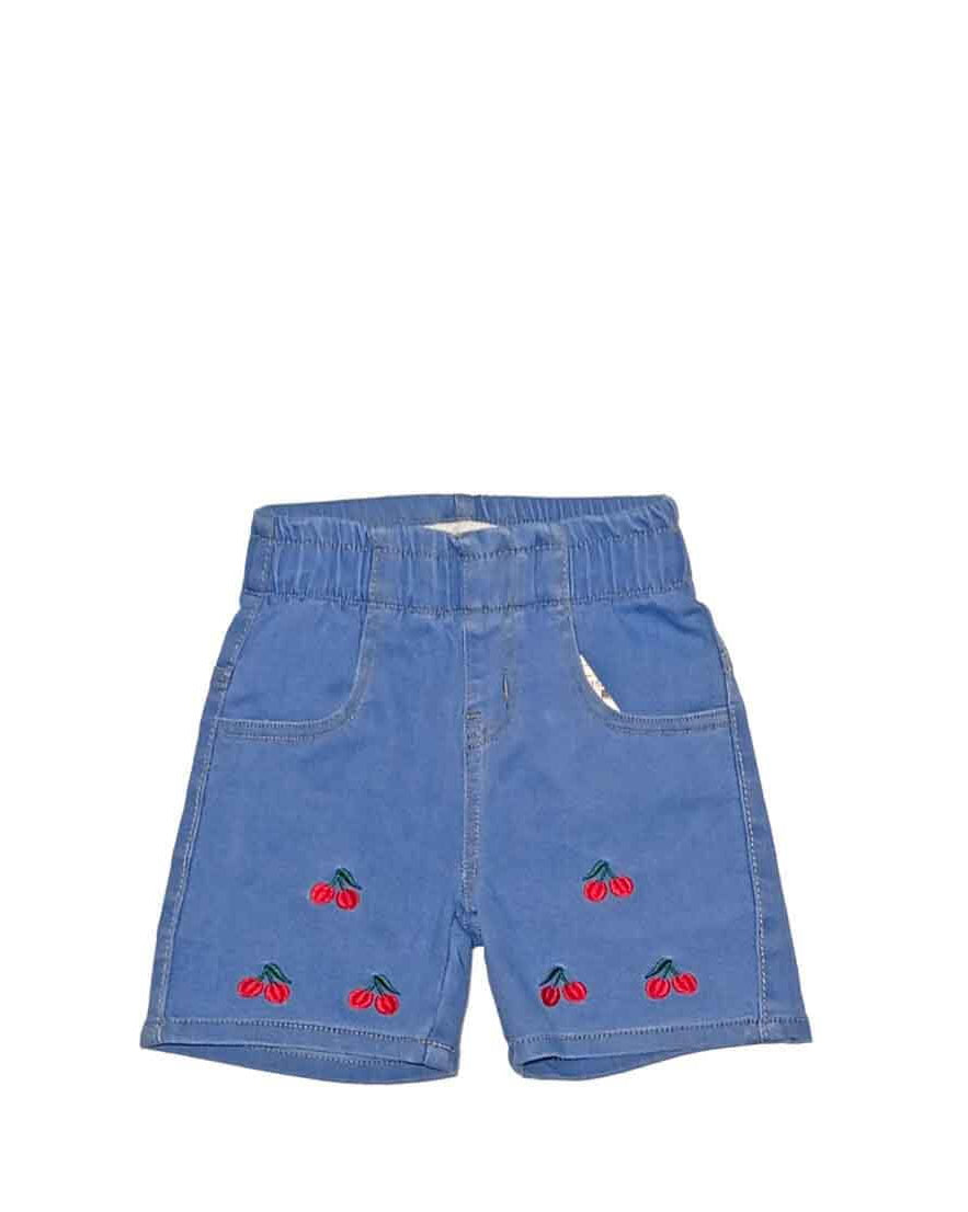 Cherries Baby Girls  Casual & Stylish Denim Shorts - Light Blue