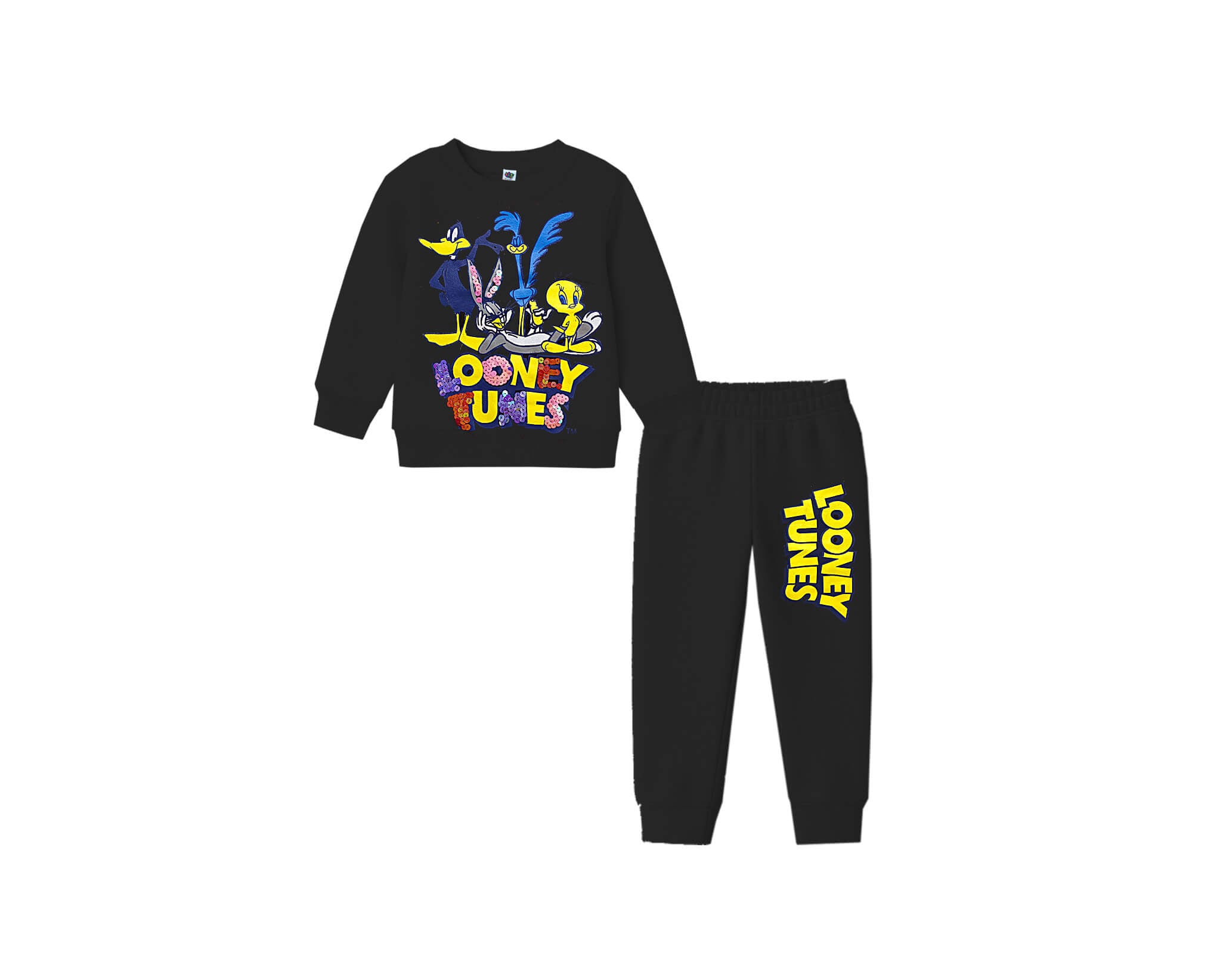 Childhood Cartoons Sequin Fleece Tracksuit -Black