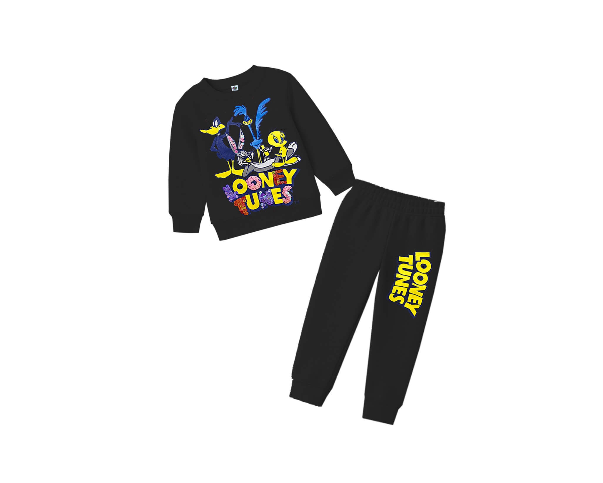 Childhood Cartoons Sequin Fleece Tracksuit -Black