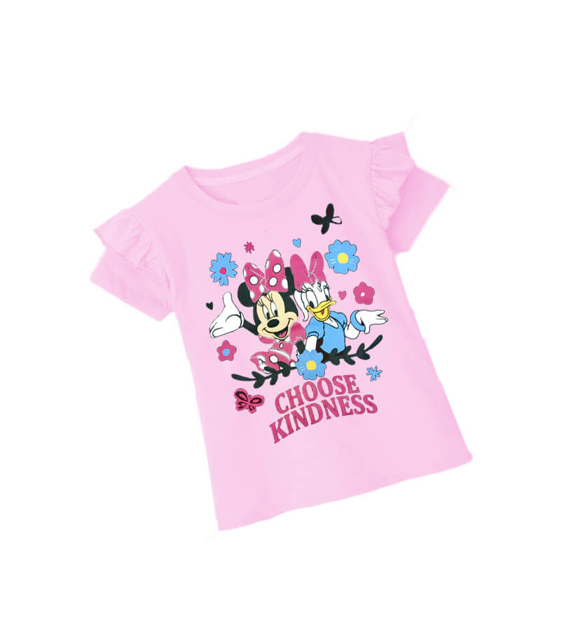 Choose KINDNESS Frill Half Sleeve T Shirt - Pink