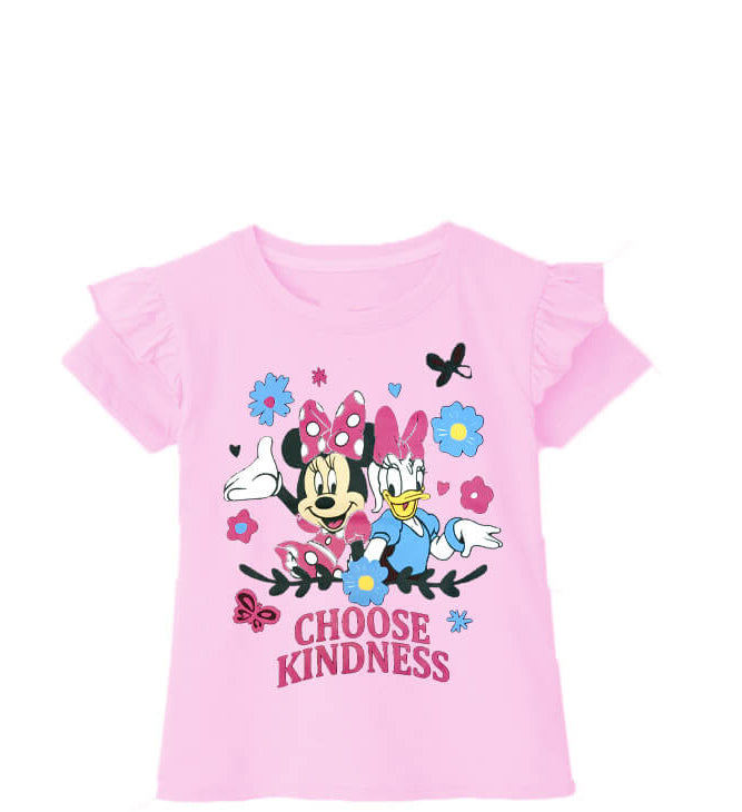 Choose KINDNESS Frill Half Sleeve T Shirt - Pink