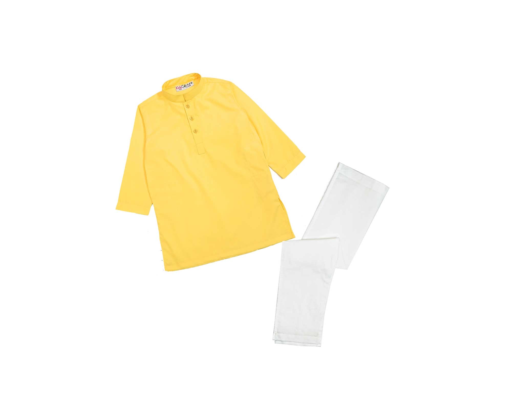 Classic Modern Cotton Kurta &amp; White Trouser Set – Yellow