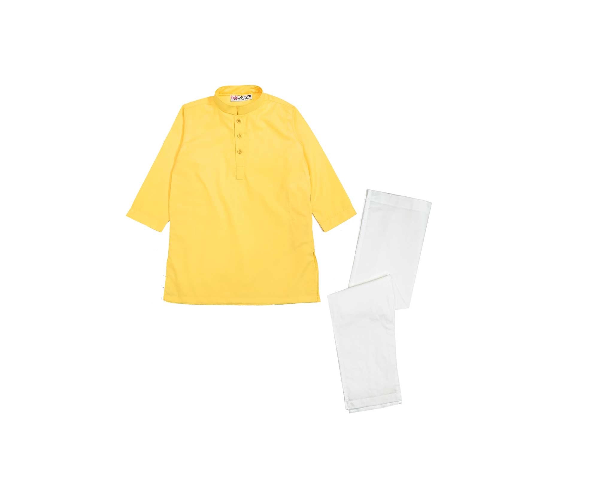 Classic Modern Cotton Kurta &amp; White Trouser Set – Yellow