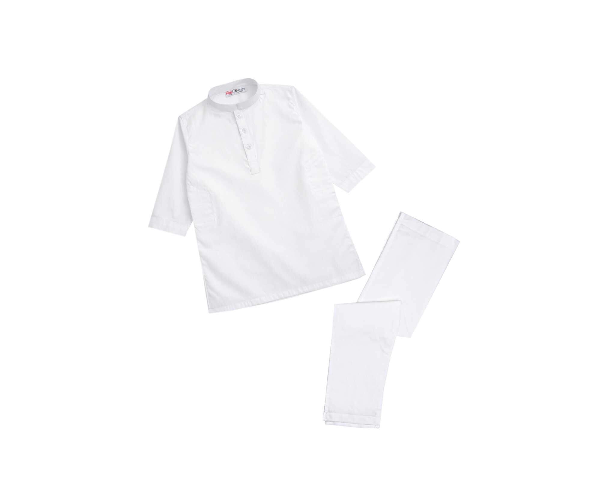 Classic Style Cotton Kurta &amp; Trouser Set – White
