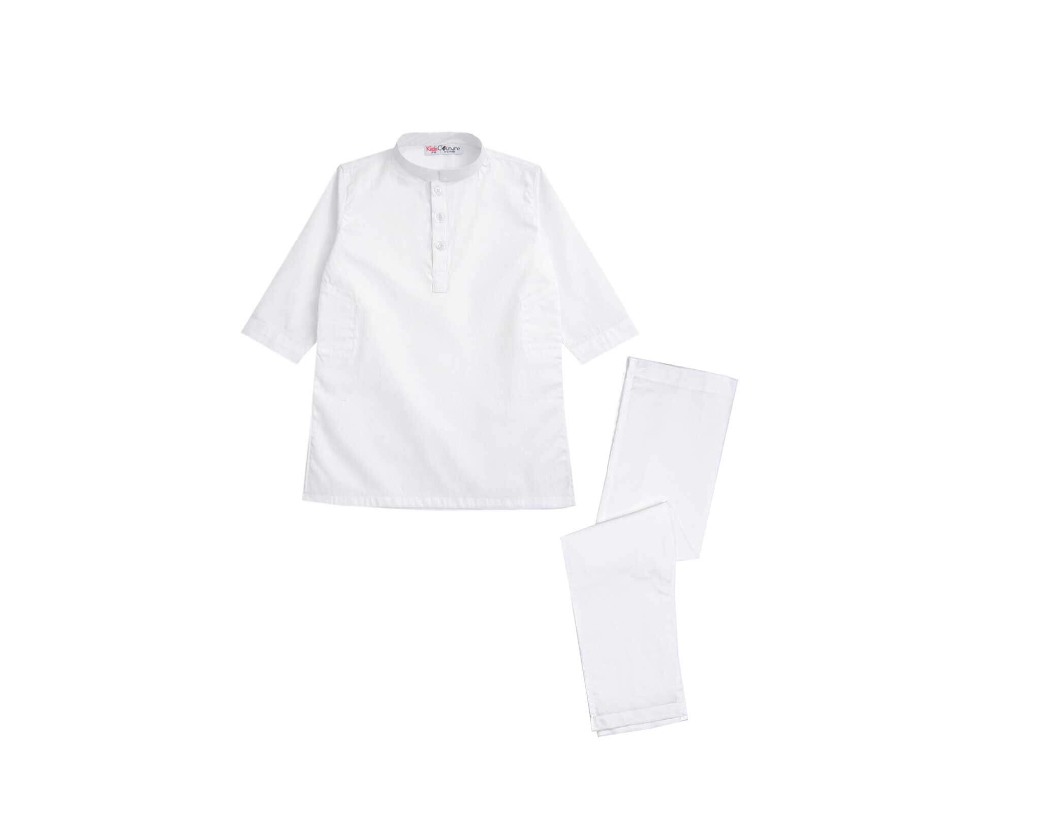 Classic Style Cotton Kurta &amp; Trouser Set – White