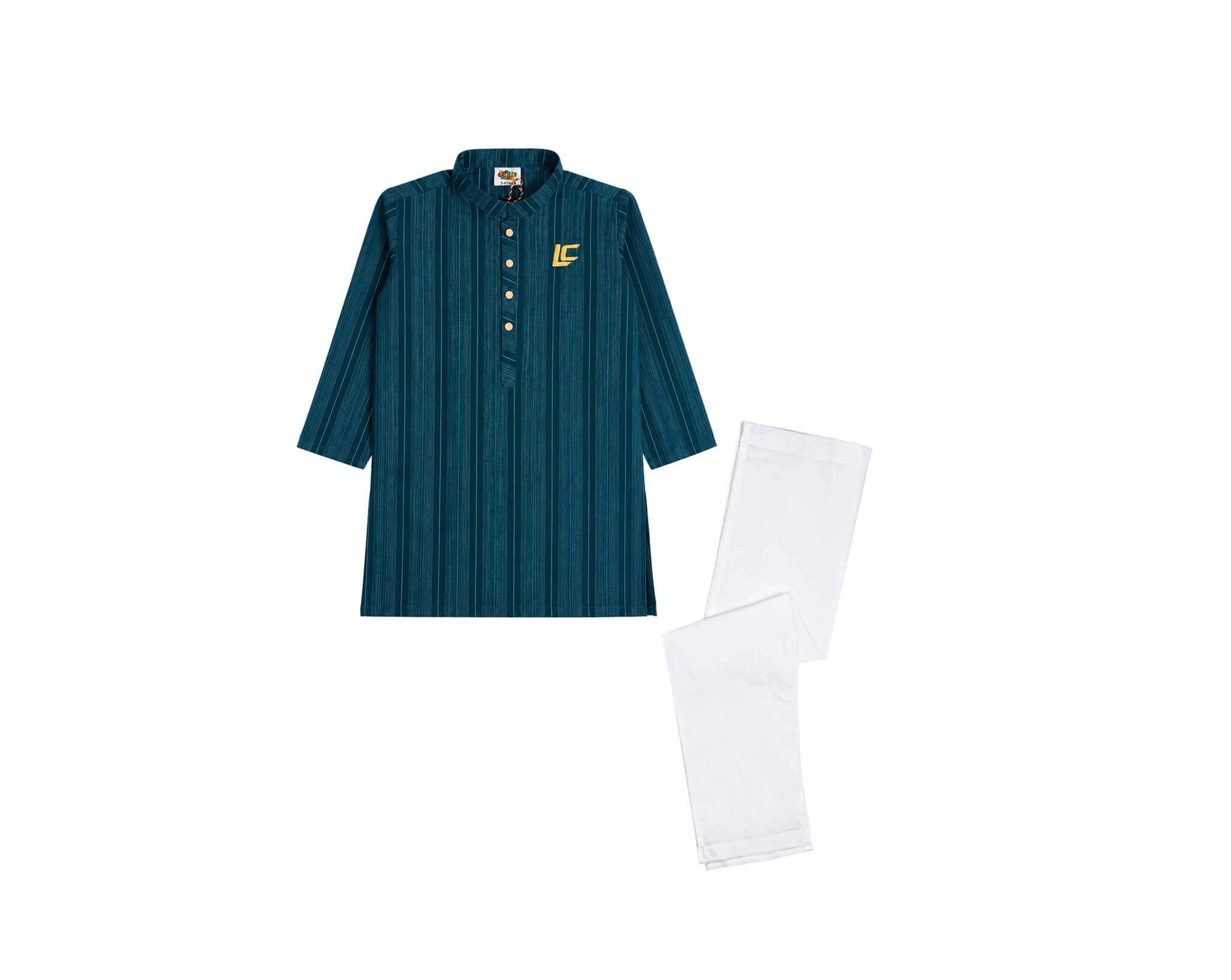 ClassicLCEmbroideredLogoStripsKurta_Trouser-DarkGreen