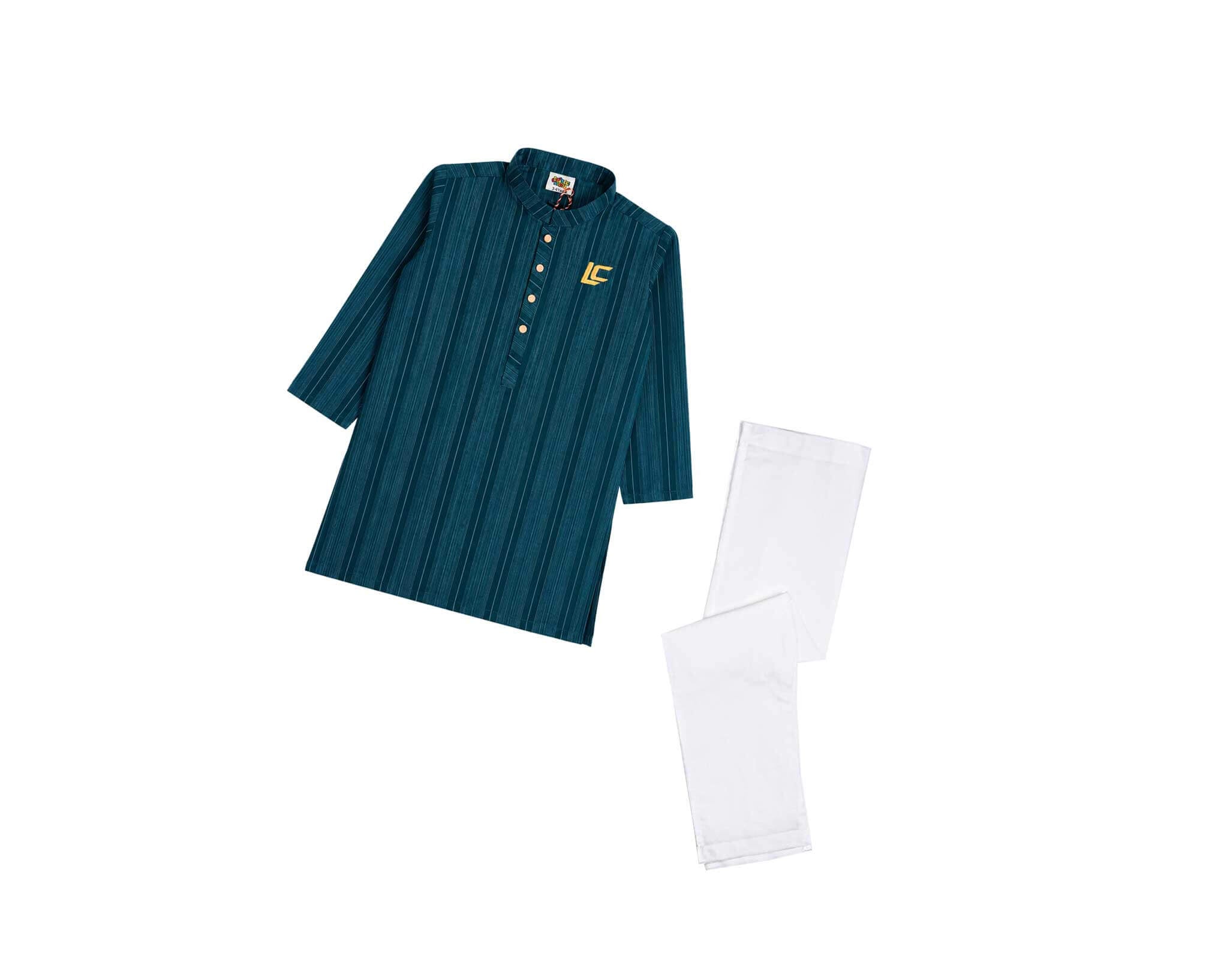 ClassicLCEmbroideredLogoStripsKurta_Trouser-DarkGreen_1