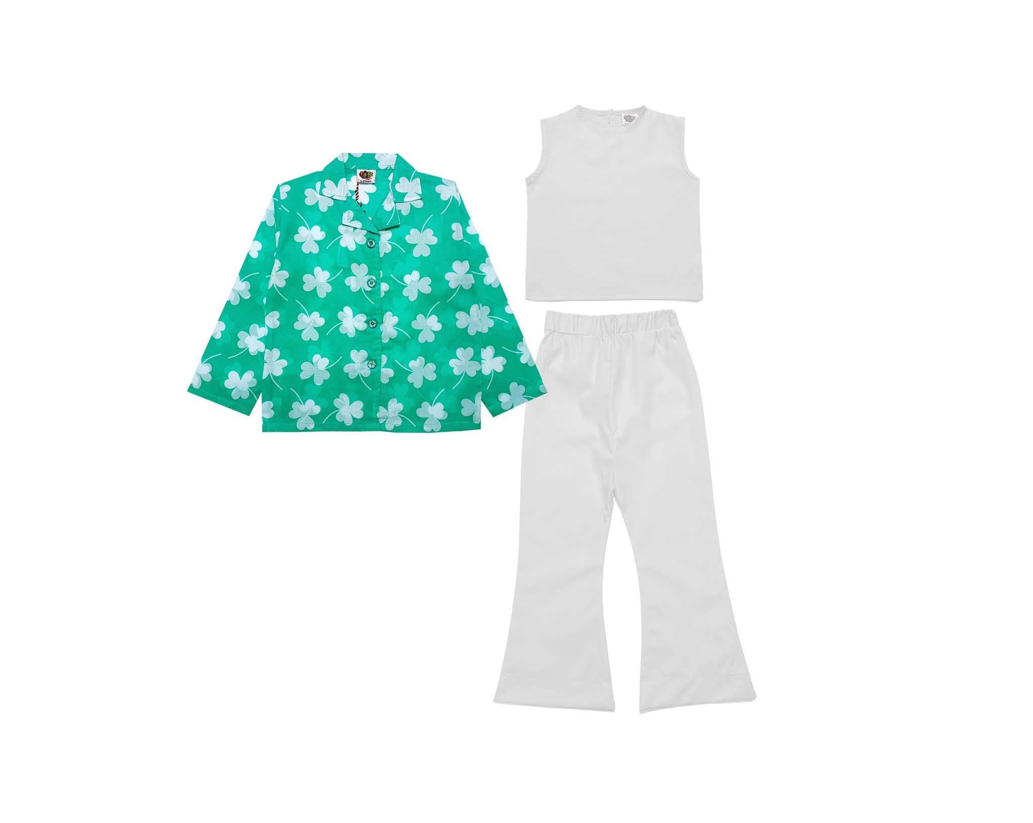 ClassicLookFlowersCoatSleevelessInnerFlapperTrouser-Green_White