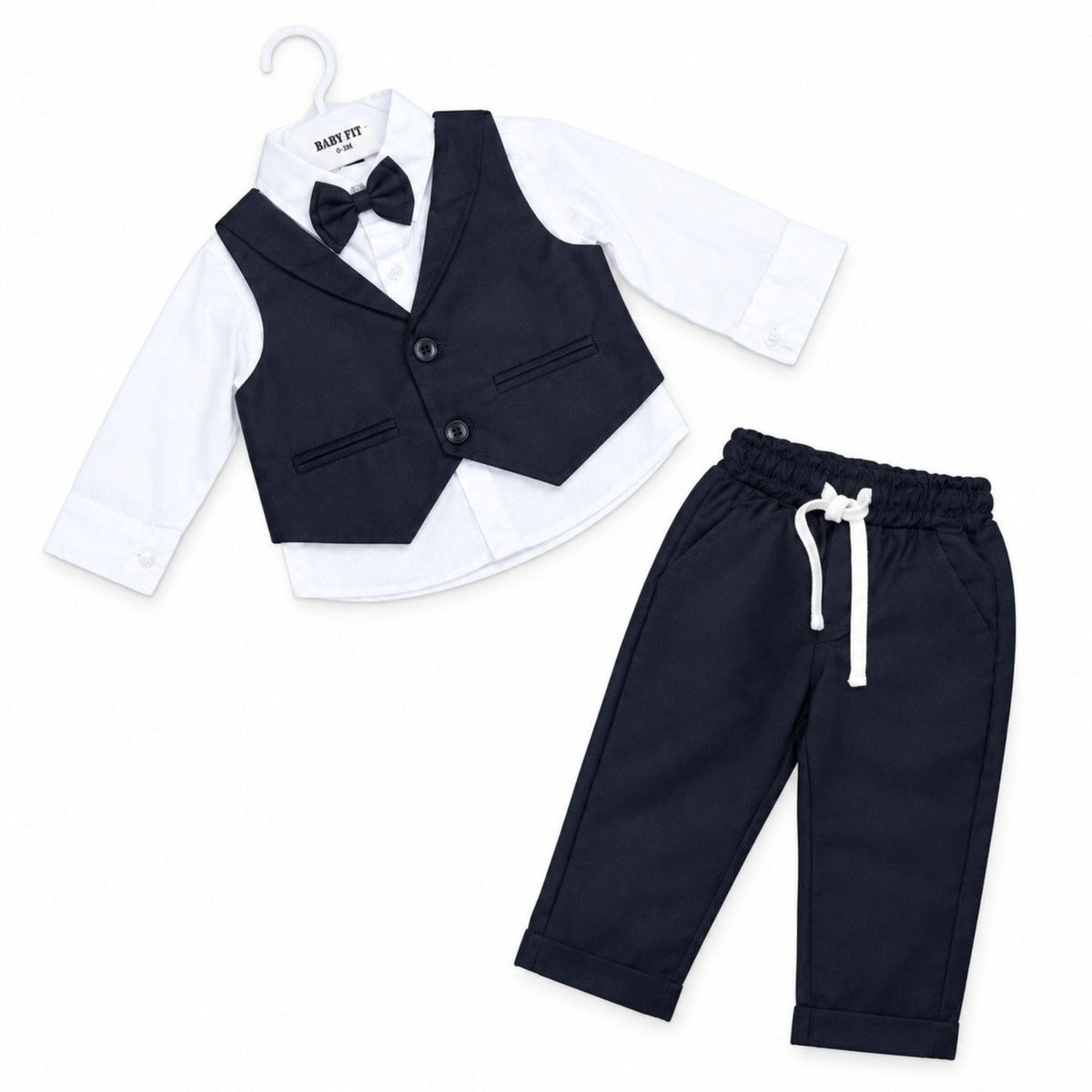  Classic Black Waistcoat & White Shirt & Trousers - Black