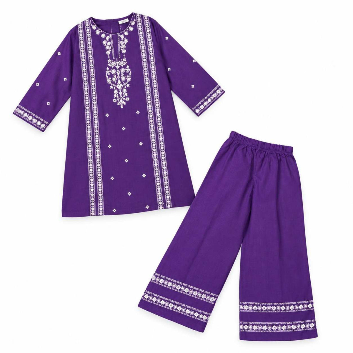 Classic Embroidery Off White Khaddar Kurti with Trouser -  Purpal