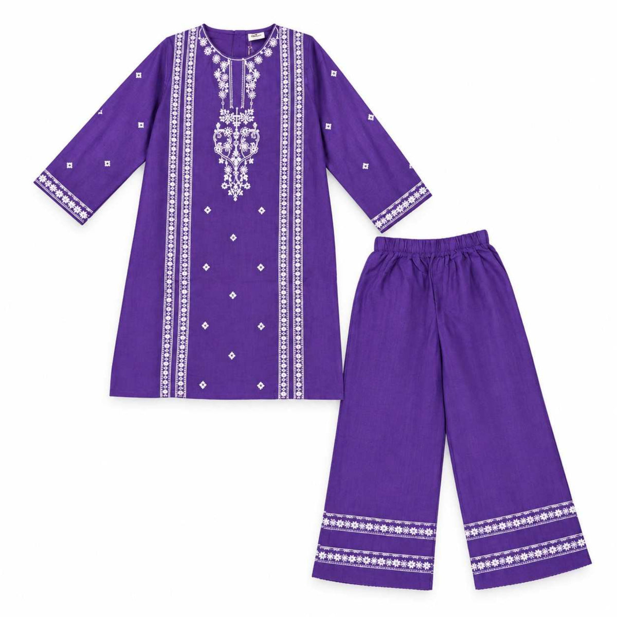 Classic Embroidery Off White Khaddar Kurti with Trouser -  Purpal
