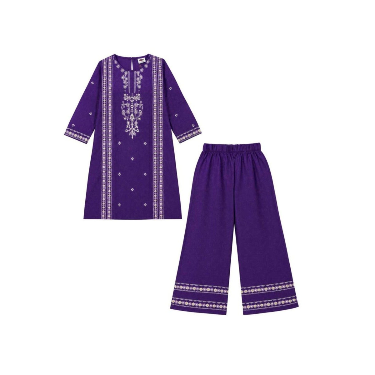 Classic Embroidery Off White Khaddar Kurti with Trouser -  Purpal