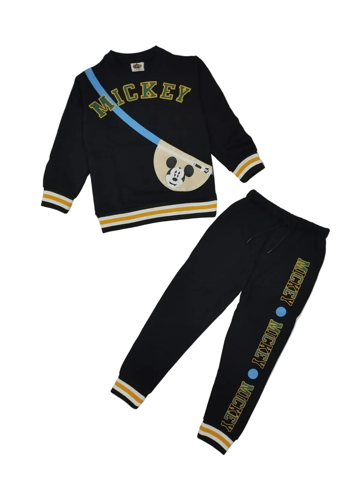 Classic Mickey Yellow & White Rib Fleece Tracksuit - Black