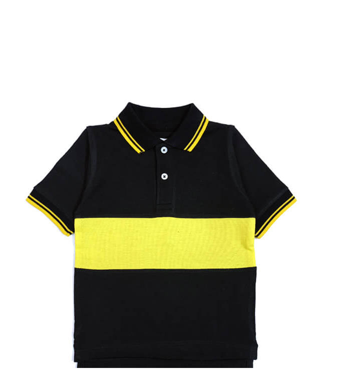 Classy Yellow Panel Colar Polo Shirt–Black