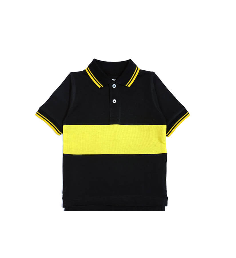 Classy Yellow Panel Colar Polo Shirt–Black