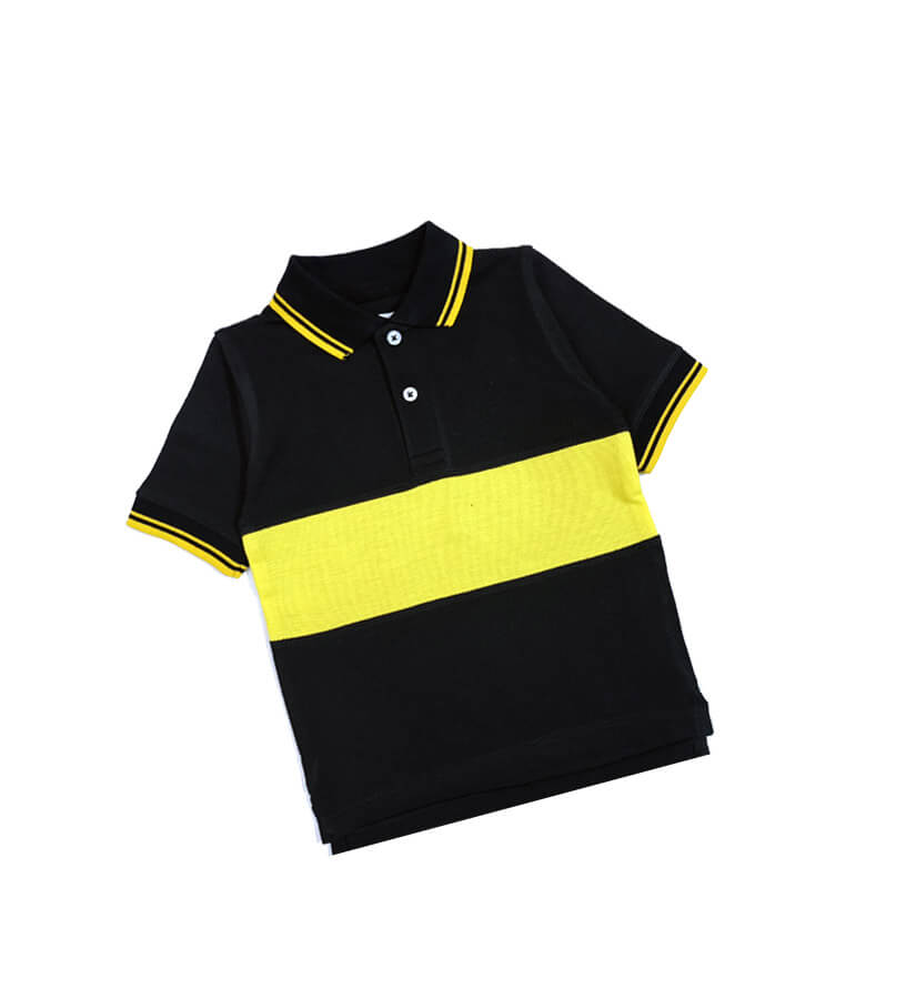 Classy Yellow Panel Colar Polo Shirt–Black