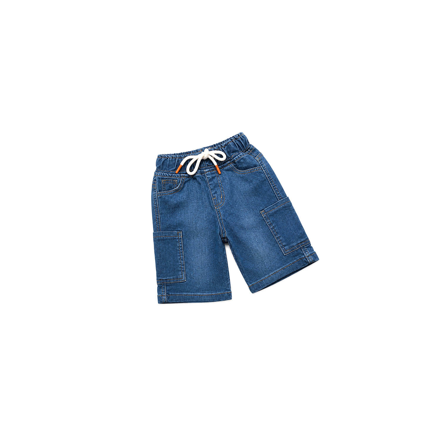 Classy Look Elastic Waist 6 Pocket Denim Short - Light Blue