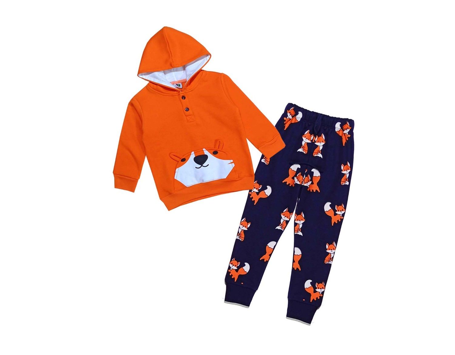 Claver Fox Fleece Hoodie Tracksuit - Orange & Navy Blue-1