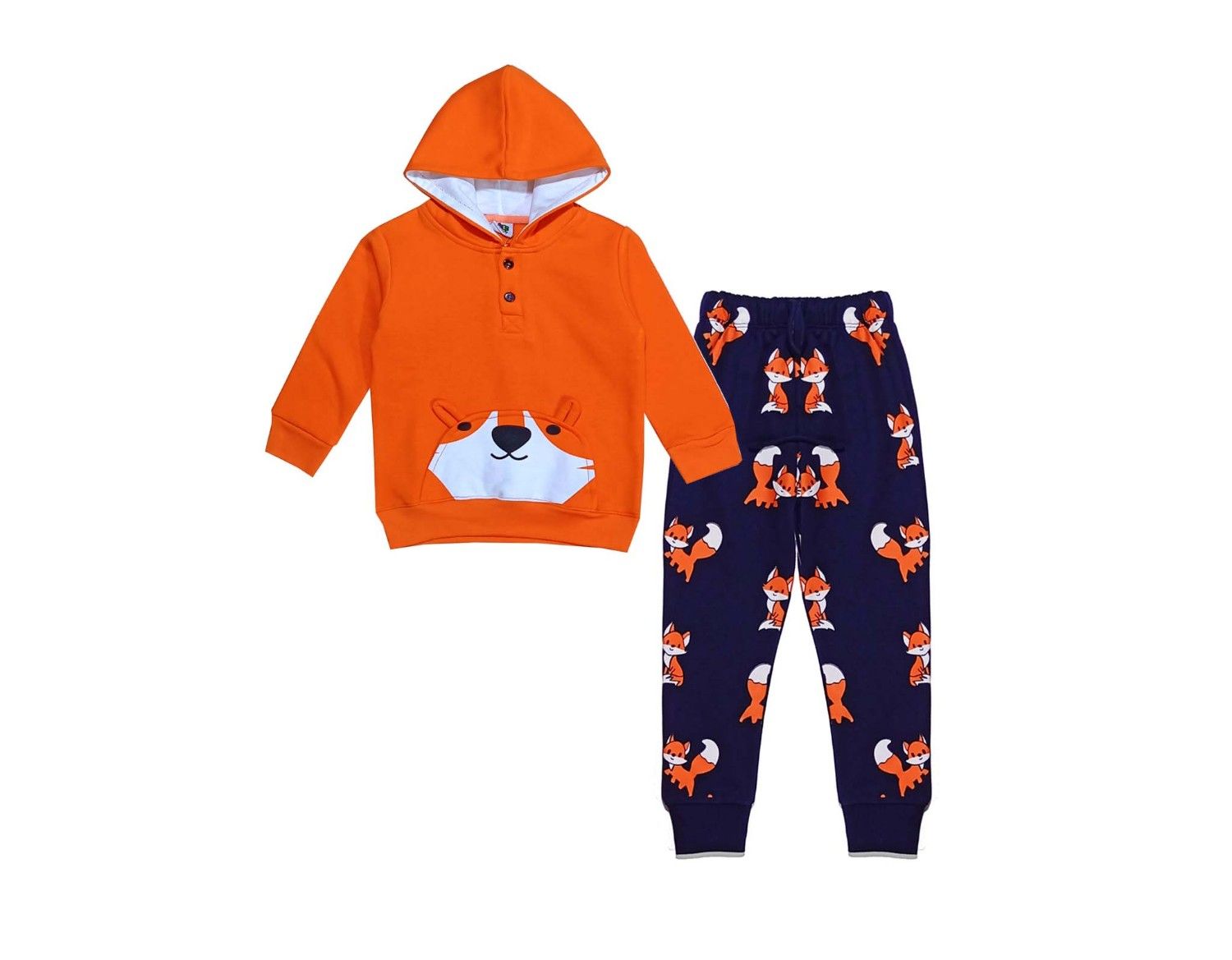 Claver Fox Fleece Hoodie Tracksuit - Orange & Navy Blue