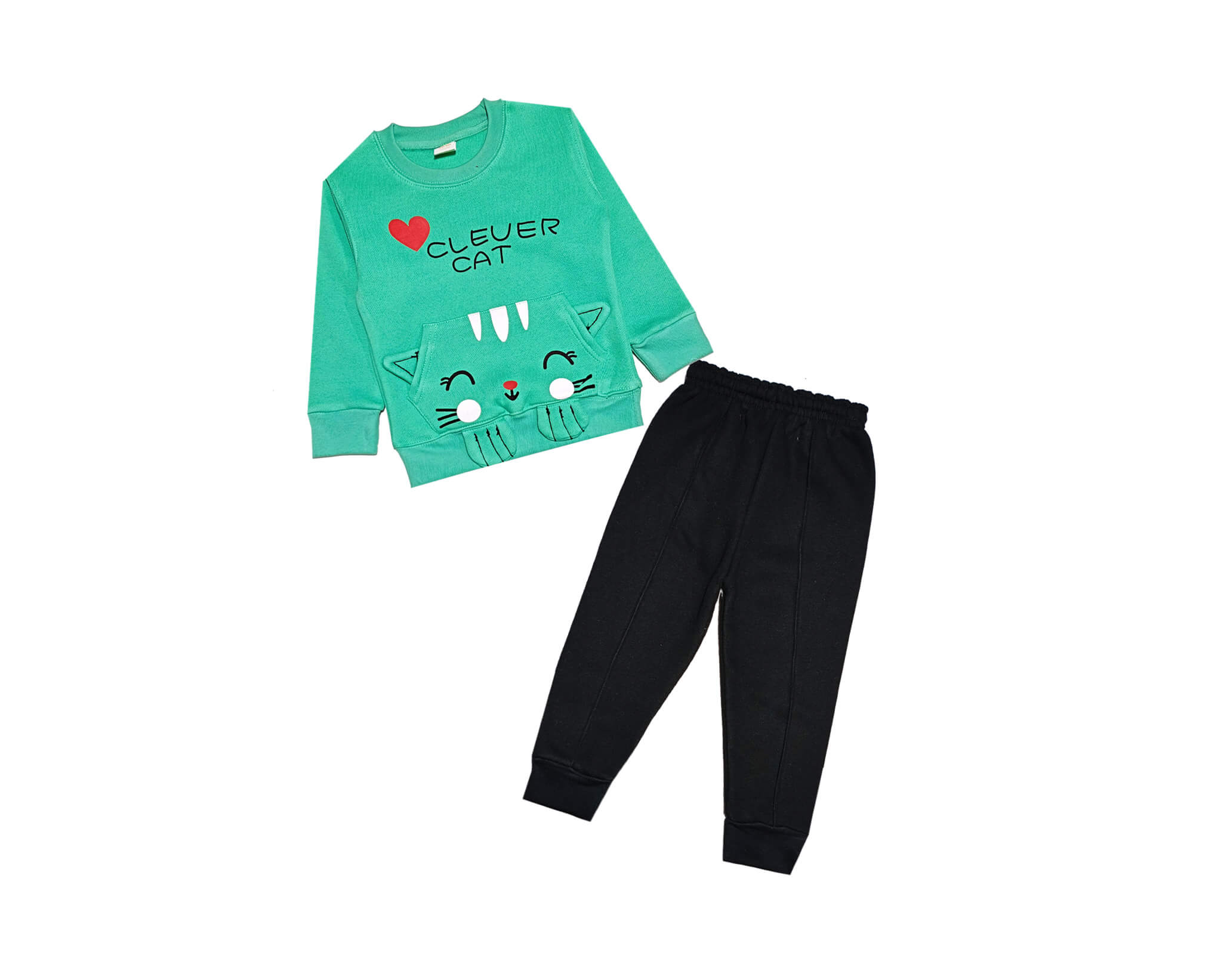 Clever-Cat-Fleece-Tracksuit---Sea-Green-&amp;-Black