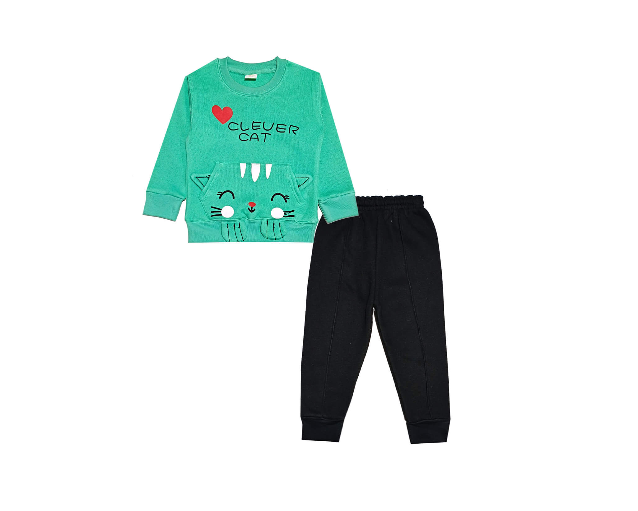 Clever-Cat-Fleece-Tracksuit---Sea-Green-&amp;-Black