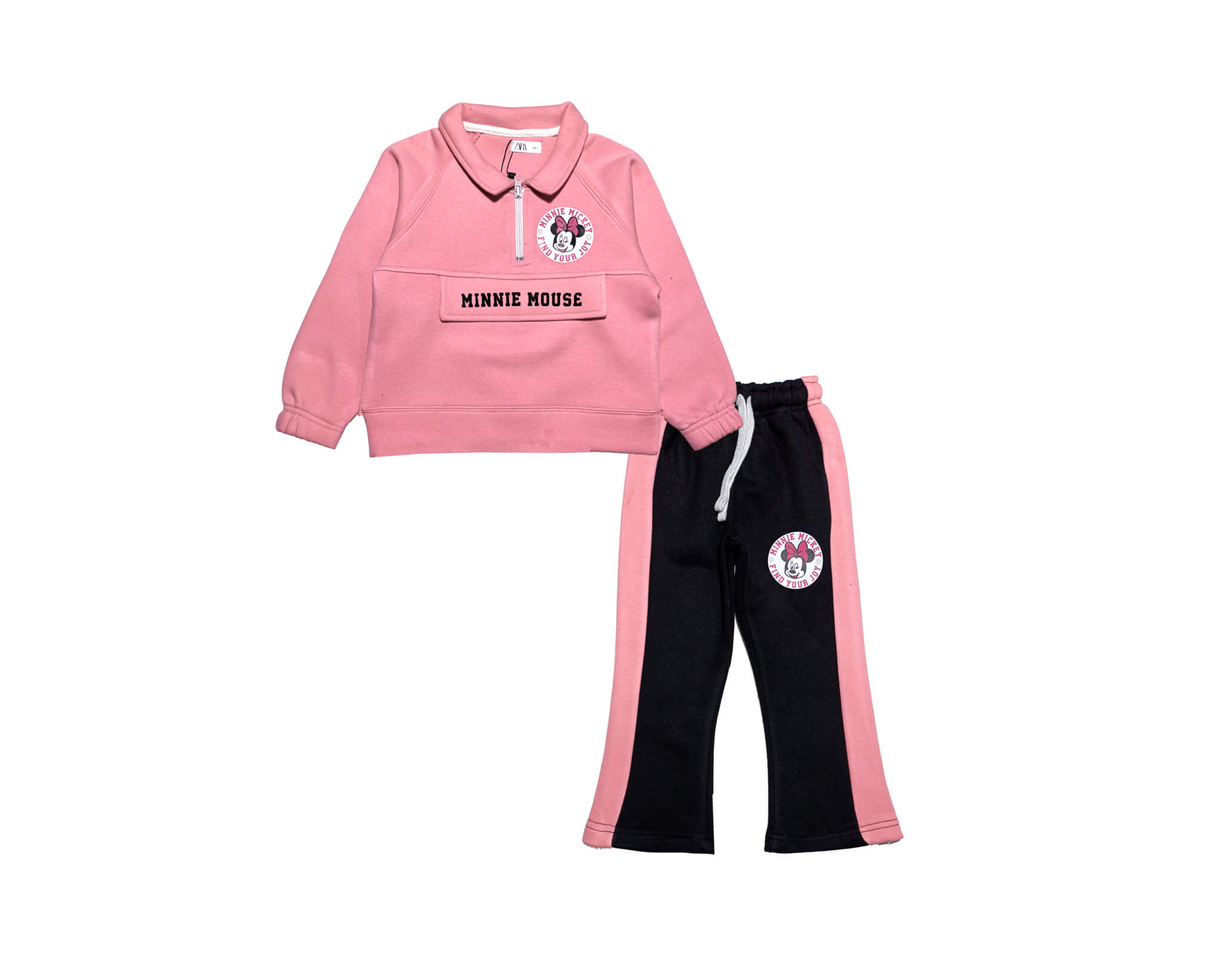 Coller Style Minnie Pocket Loose Fit Fleece Tracksuit -Rose Pink &amp; Black