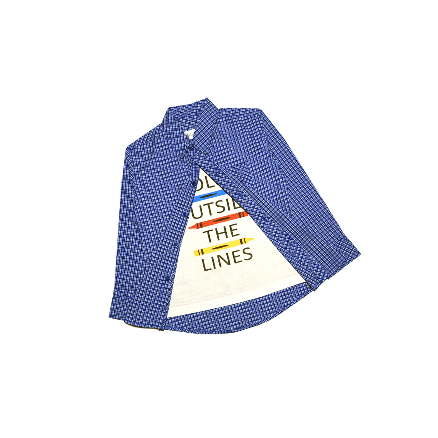Color Out Side Line Check Twofer Casual Shirt- Blue Checked