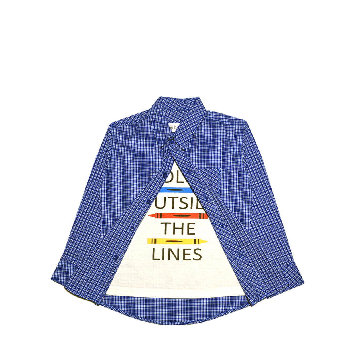 Color Out Side Line Check Twofer Casual Shirt- Blue Checked