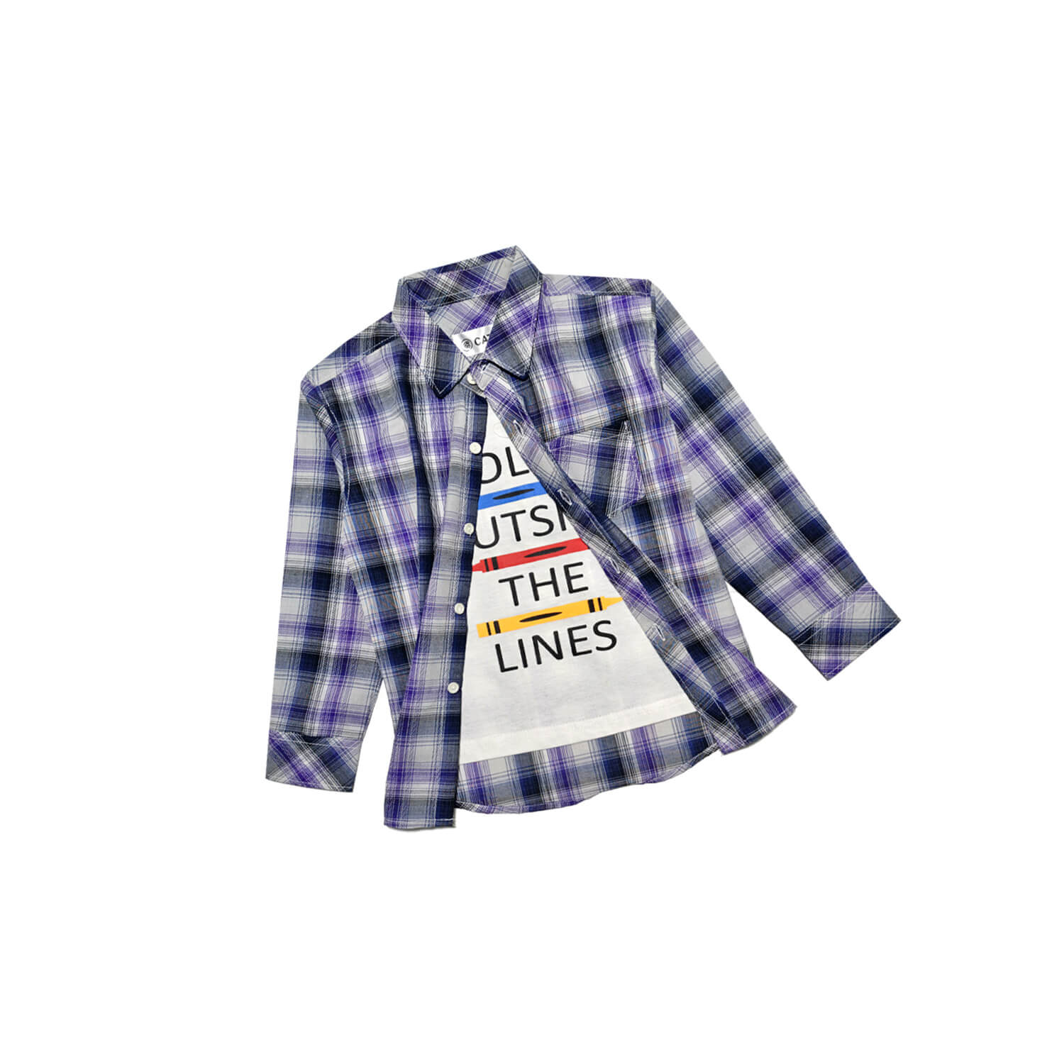 Color Out Side Line Check Twofer Casual Shirt -Light Grey