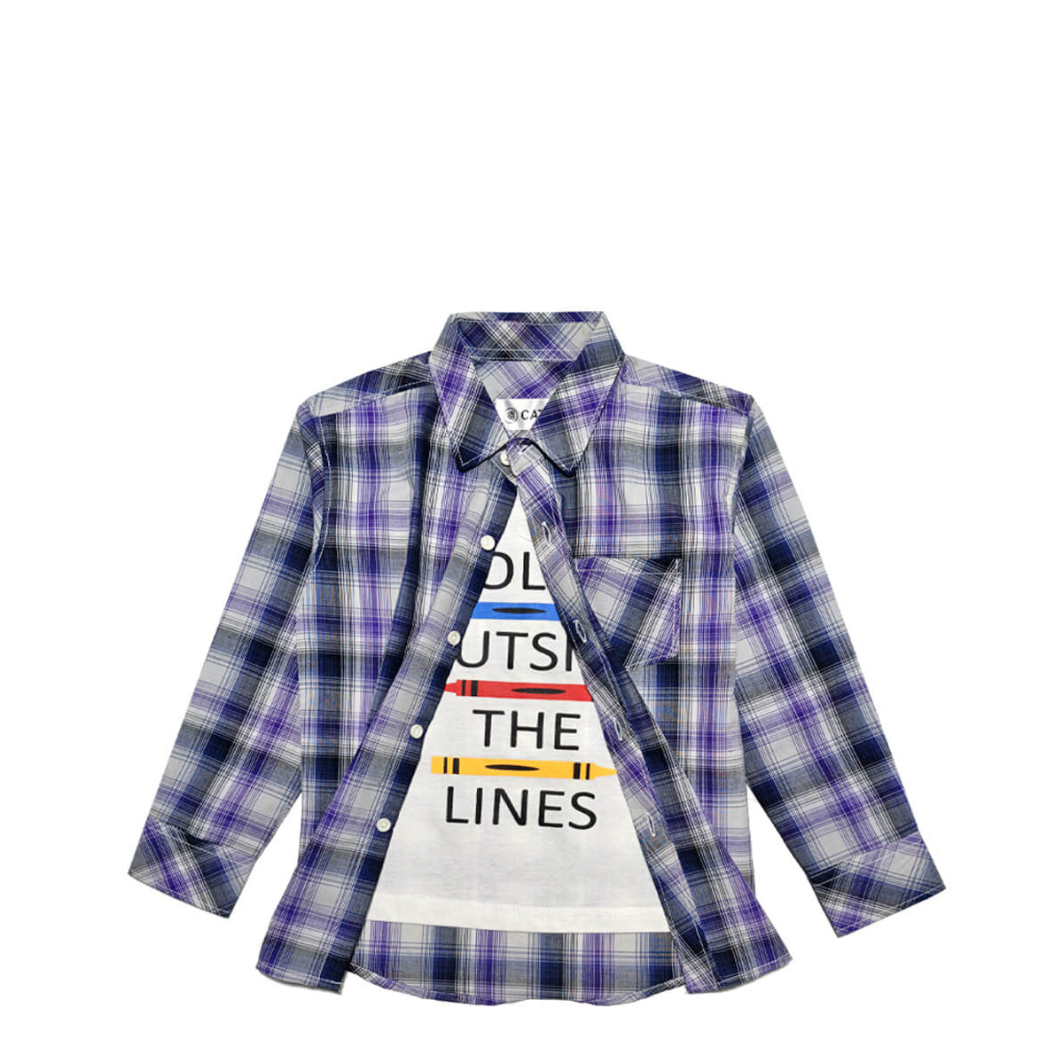 Color Out Side Line Check Twofer Casual Shirt -Light Grey