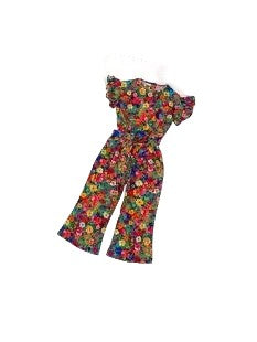 Color Full Flowers Printed Frill Sleeve Jumpsuit - Green