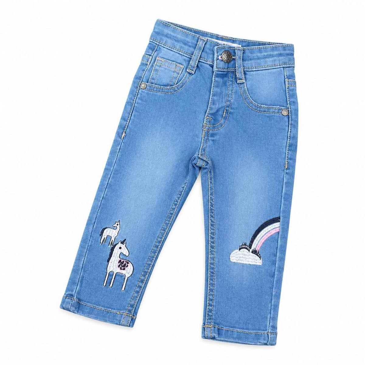 Color Full Rambo & Unicorn Emoji Denim Pent - Light Blue