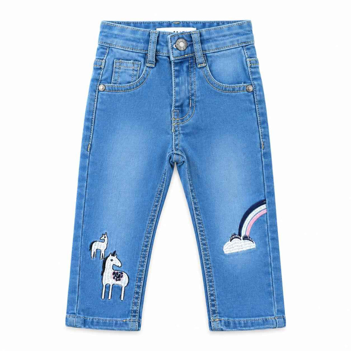 Color Full Rambo & Unicorn Emoji Denim Pent - Light Blue