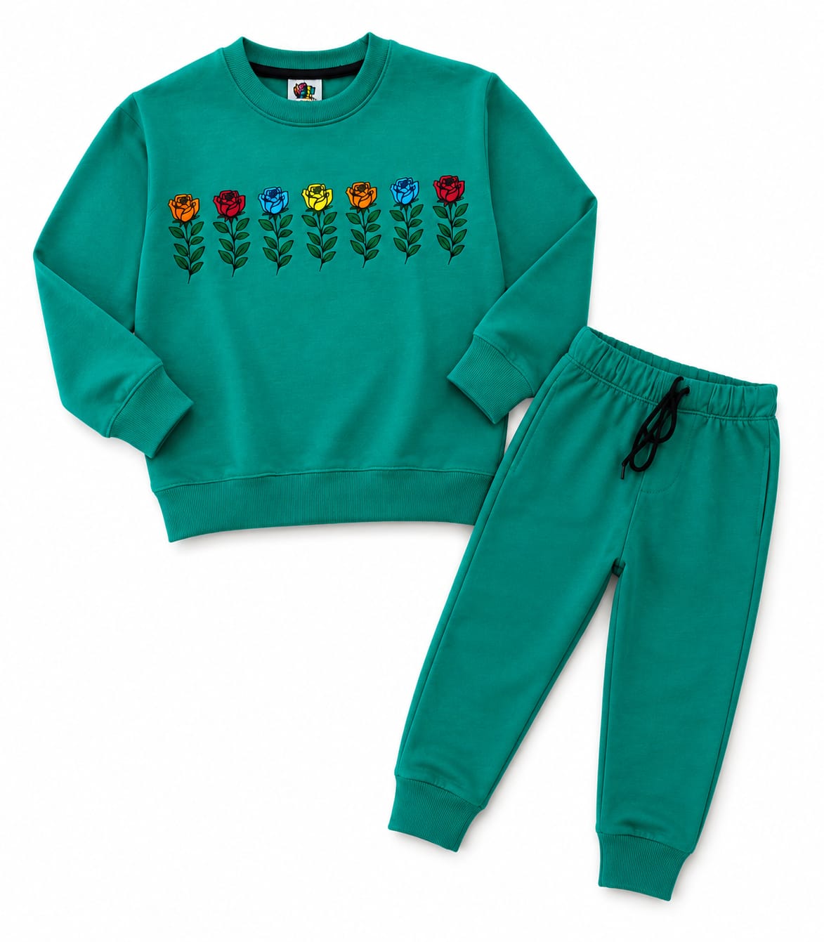 Color Full Roses Fleece Trackshuit - Green