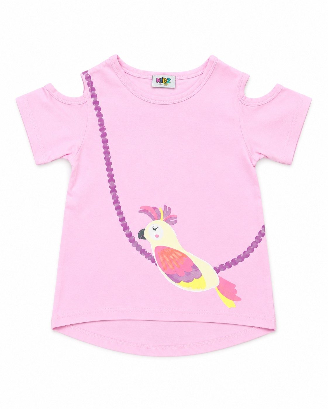Colorful Parrot Tee Shirt - Baby Pink