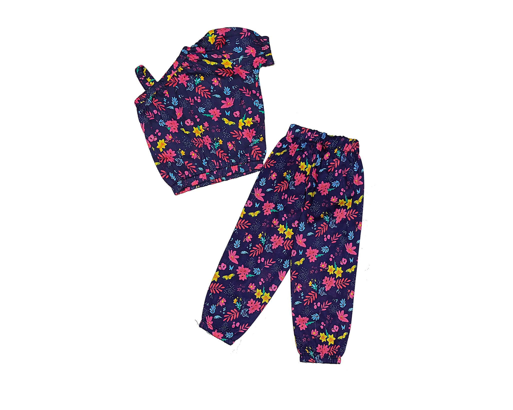 Cool Colors Cross Shoulder Style Cotton Top &amp; Trouser - Navy Blue