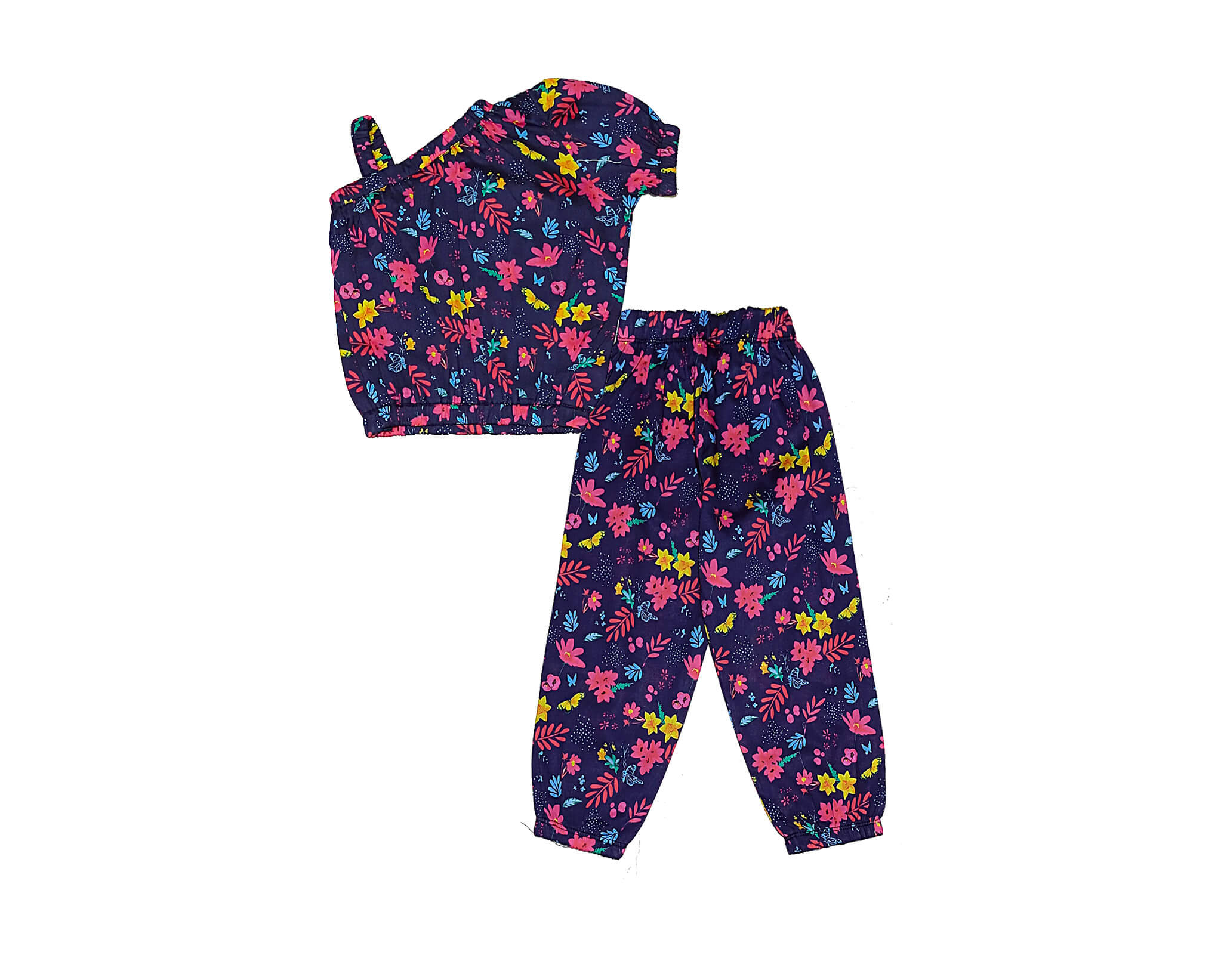 Cool Colors Cross Shoulder Style Cotton Top &amp; Trouser - Navy Blue