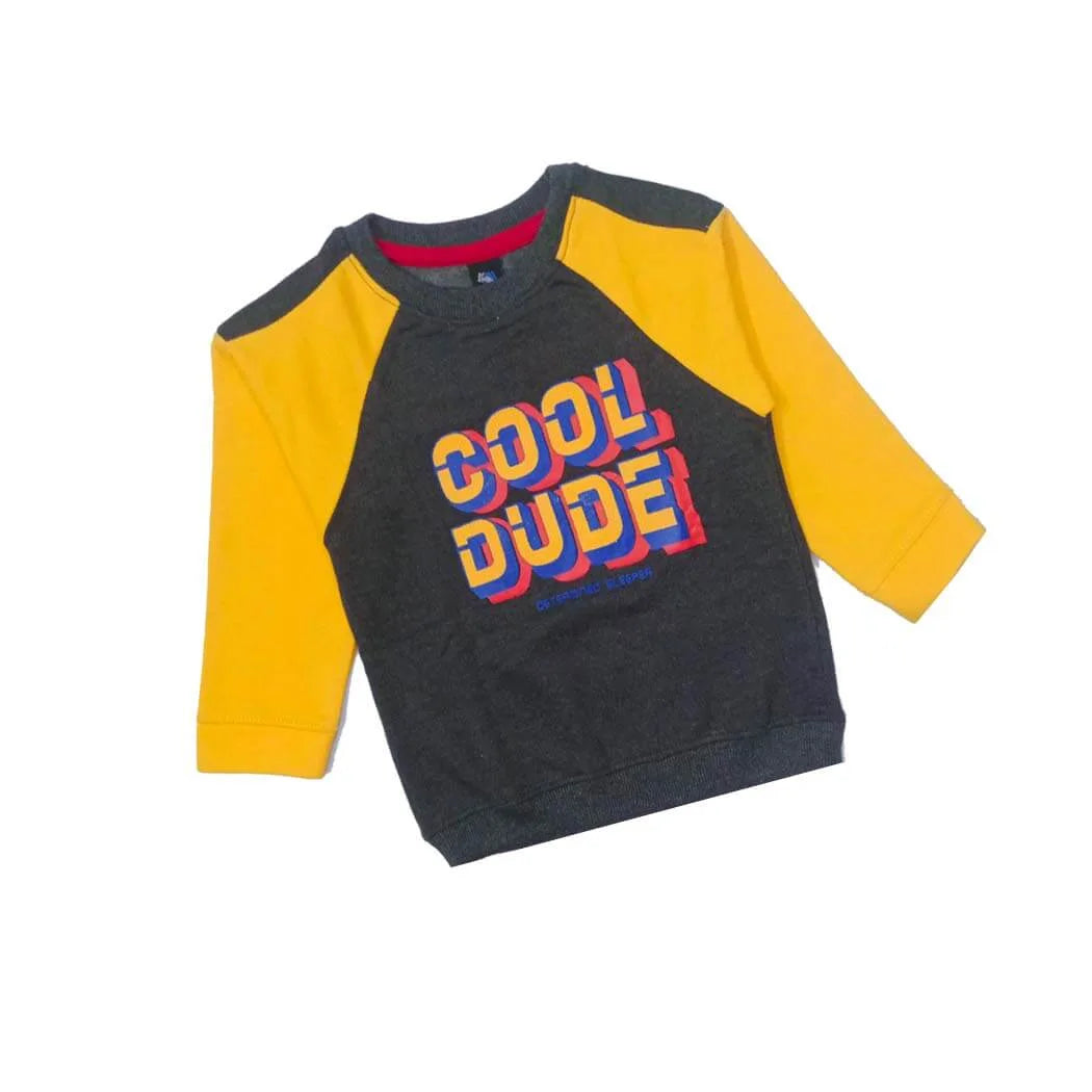 Cool Dude Stylish Light Fleece Sweatshirt - Charcoal &amp; Yellow