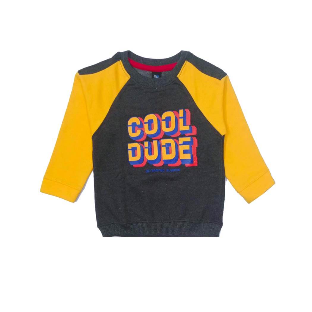 Cool Dude Stylish Light Fleece Sweatshirt - Charcoal &amp; Yellow