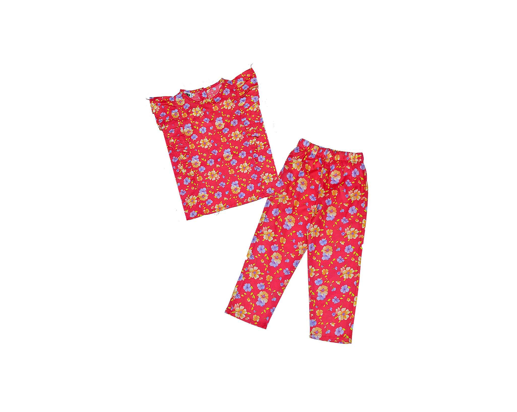 Cool Floral Frill Stylish Cotton Top & Trouser - Carrot