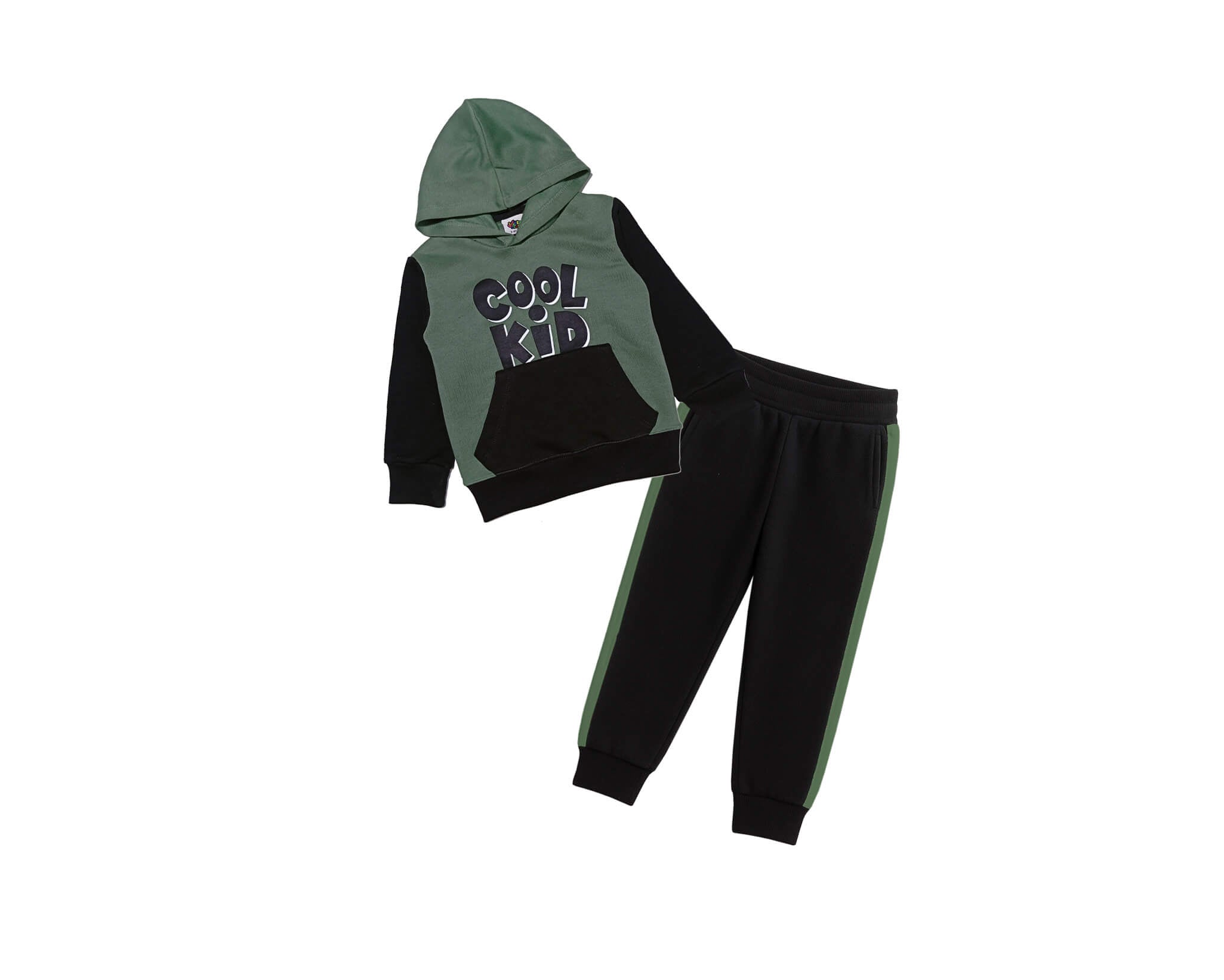 Cool Kids Kangroo Pocket Hoodie Tracksuit - Green &amp; Black