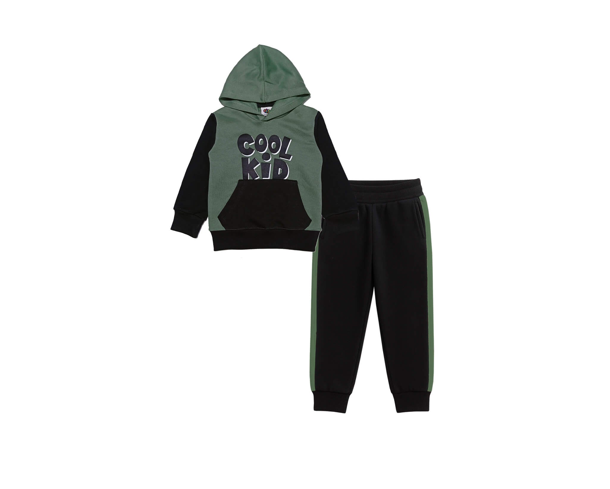 Cool Kids Kangroo Pocket Hoodie Tracksuit - Green &amp; Black
