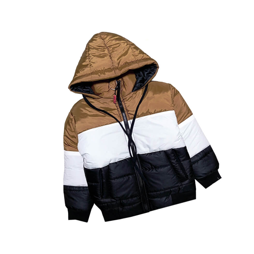 Cool Trendy Pennal Puffer Jacket -Brown White &amp; Black
