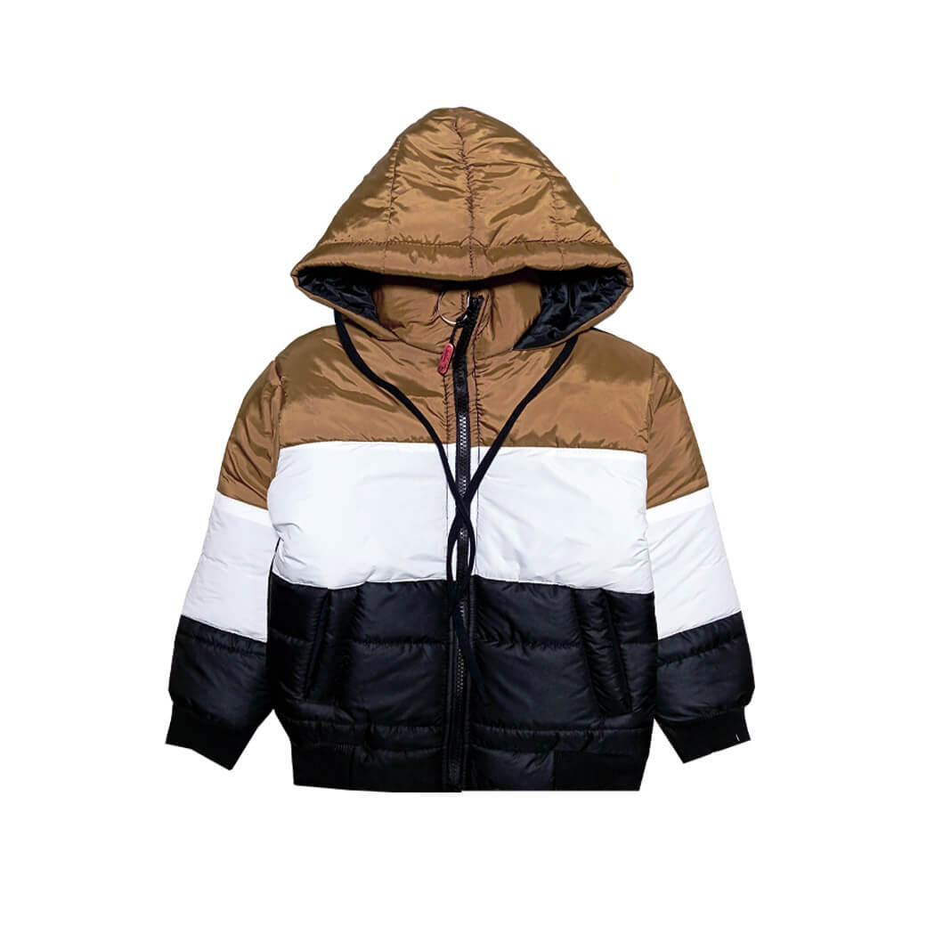Cool Trendy Pennal Puffer Jacket -Brown White &amp; Black
