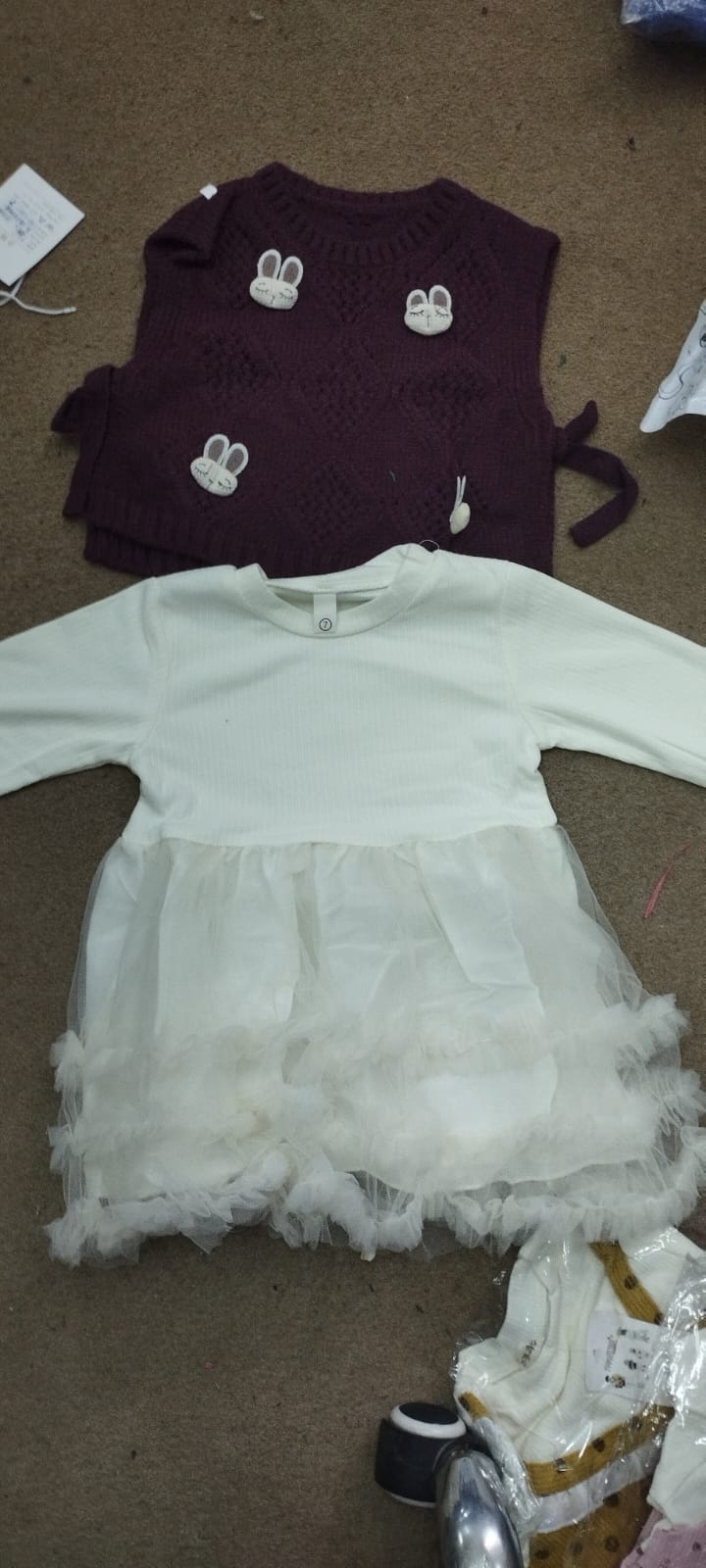 Cozy Bunny Sleeveless Sweater & Frock - Maroon & Cream