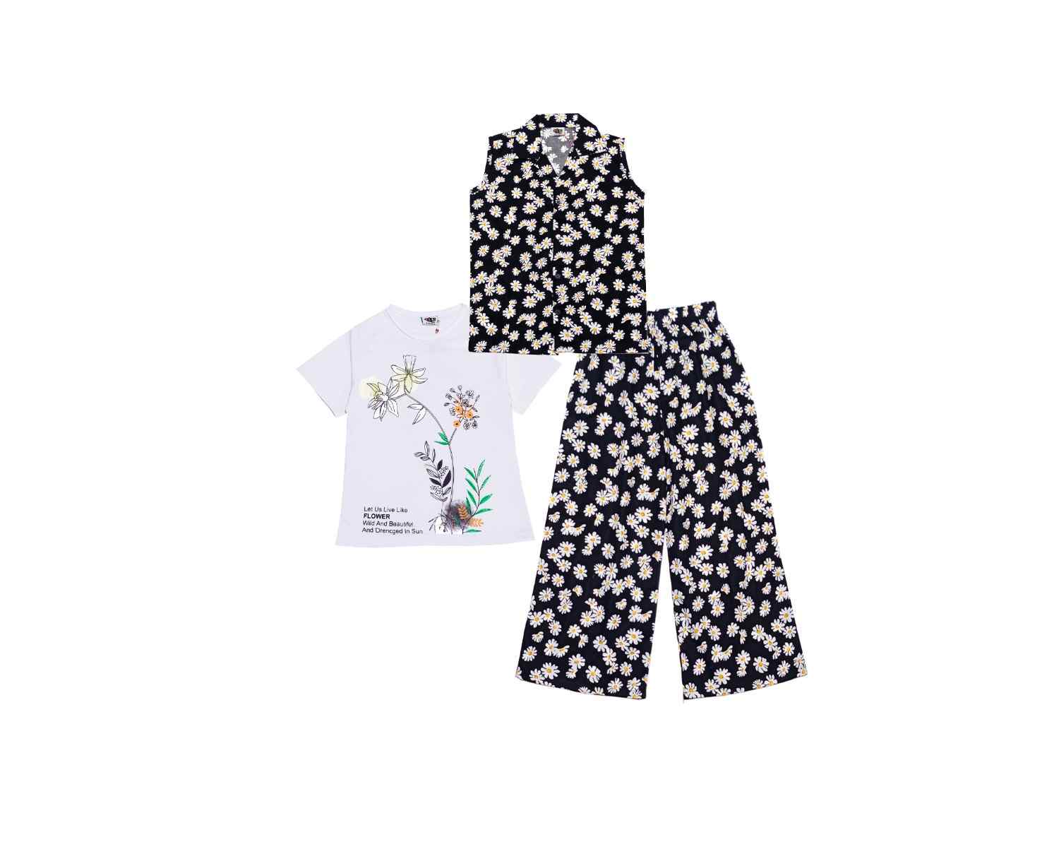Crazy Daisy Cotton 3pcs Suit - Black